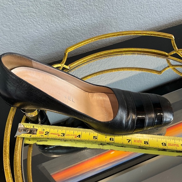 Vintage Y2K Authentic Chanel Square Toe Cylinder Heel Black Pumps Damaged 9B - Picture 12 of 14